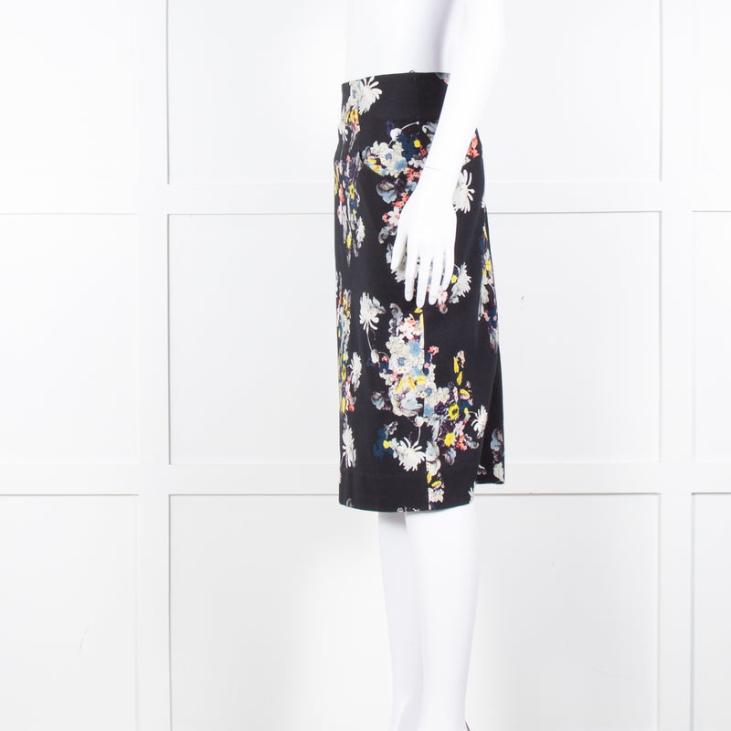 Erdem Navy Blue Floral Cotton Pencil Skirt