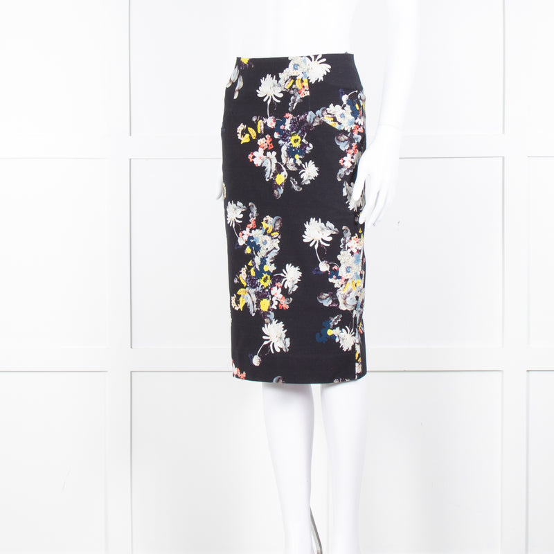 Erdem Navy Blue Floral Cotton Pencil Skirt