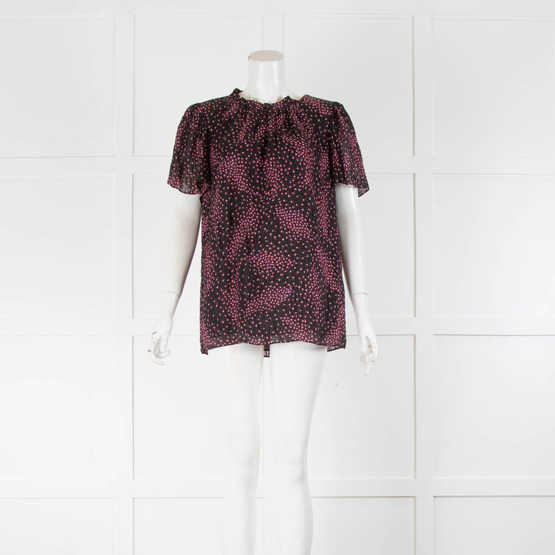 Kate Spade Black Pink Floral Short Sleeve Blouse