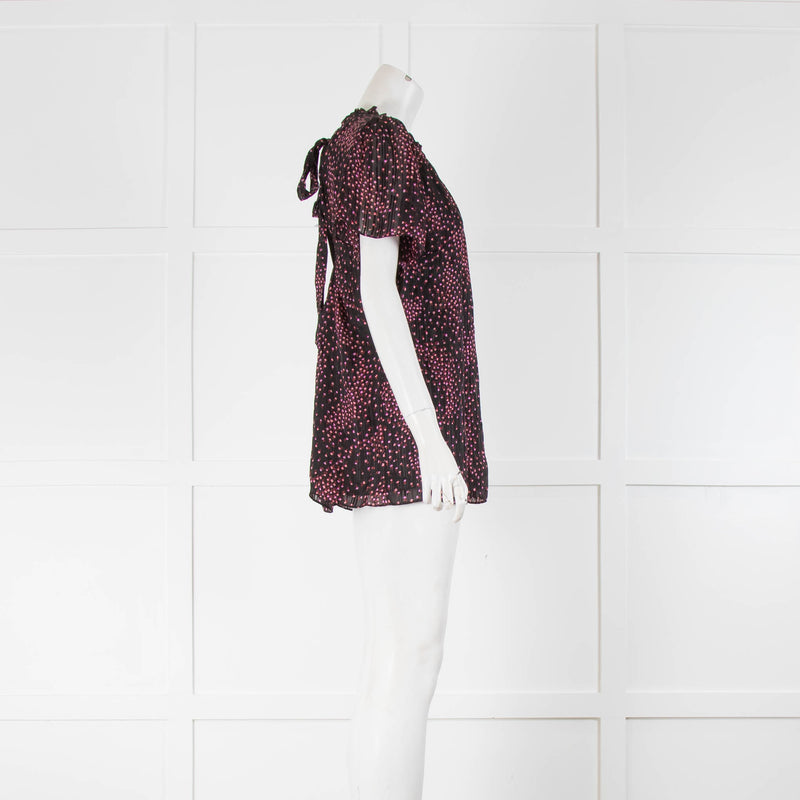Kate Spade Black Pink Floral Short Sleeve Blouse
