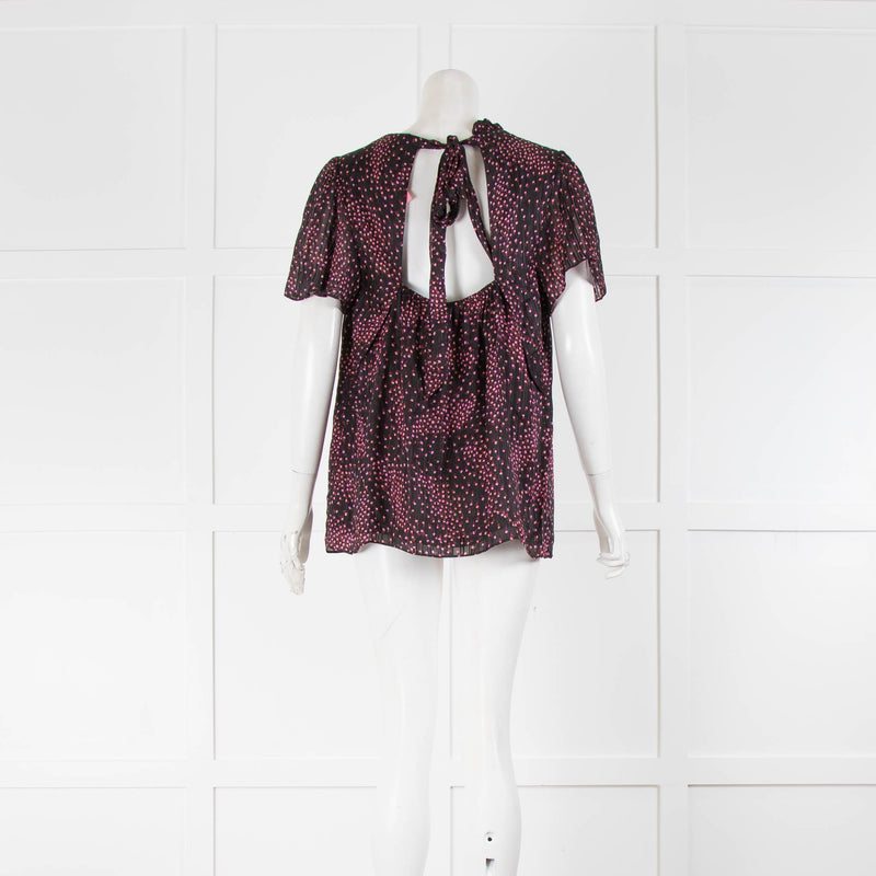 Kate Spade Black Pink Floral Short Sleeve Blouse