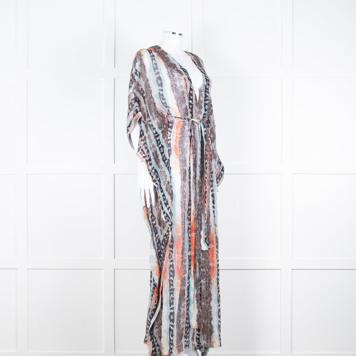 Diane Von Furstenberg White Brown Orange Snake Skin Maxi Cover Up