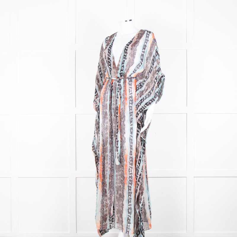 Diane Von Furstenberg White Brown Orange Snake Skin Maxi Cover Up