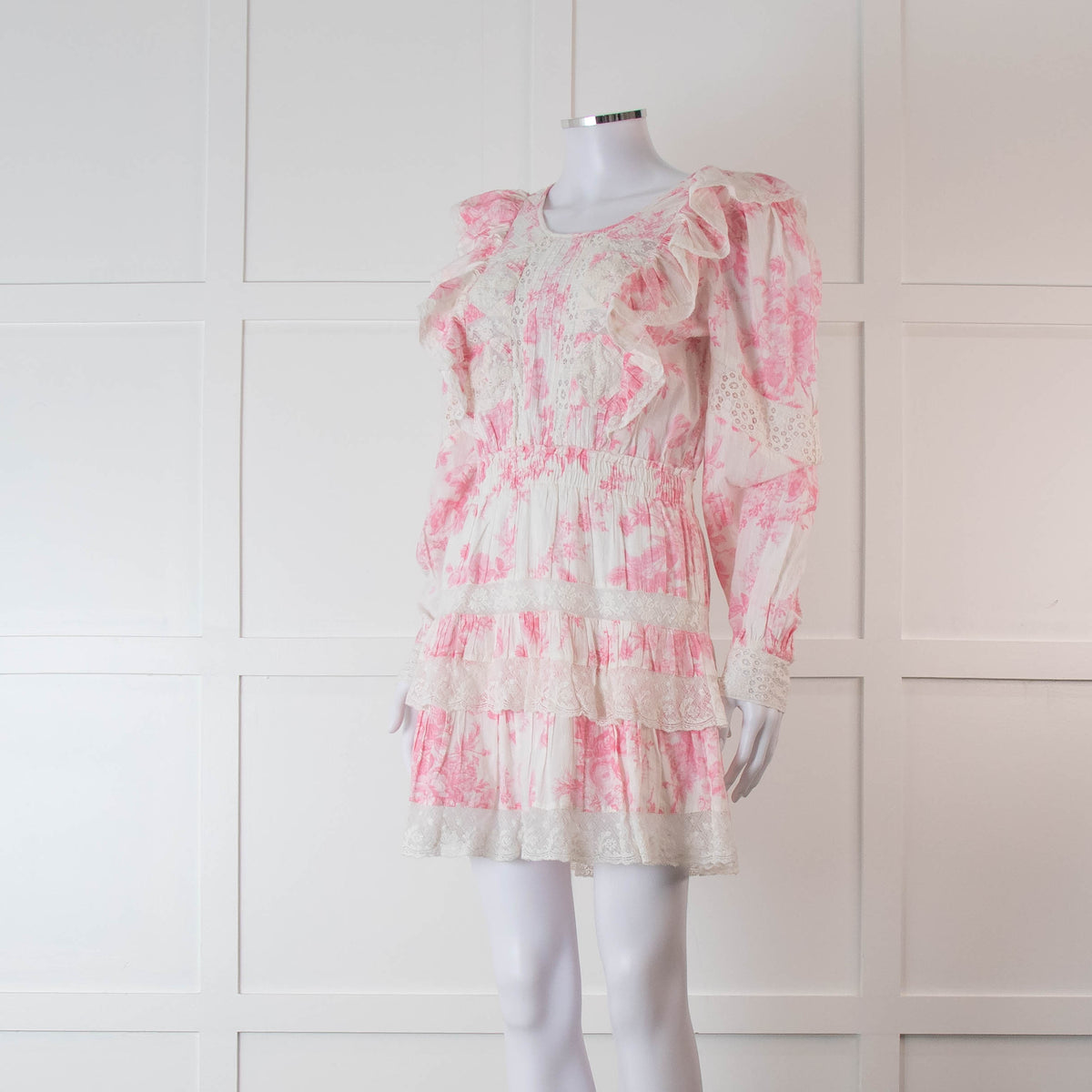 LoveShackFancy Pink and Cream Santorini Dress