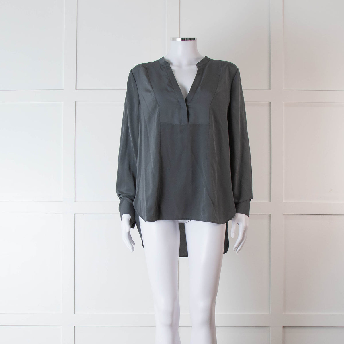 Vince Grey Silk Collarless Shirt