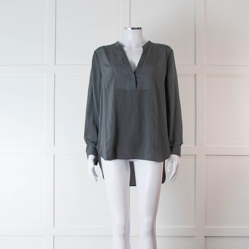 Vince Grey Silk Collarless Shirt