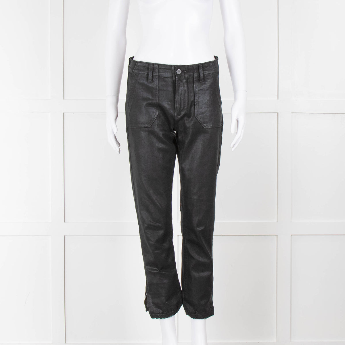 Paige Black Coated Denim Zip Hem Joggers