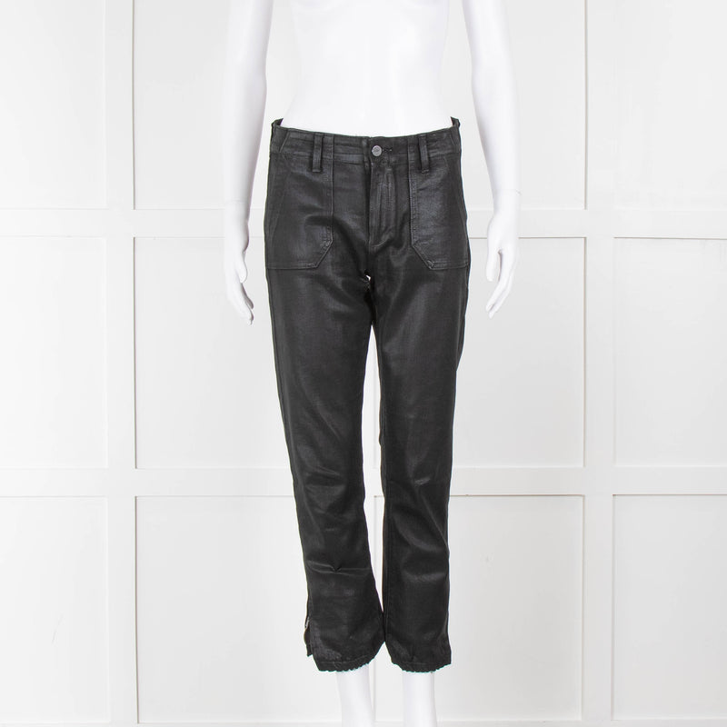 Paige Black Coated Denim Zip Hem Joggers
