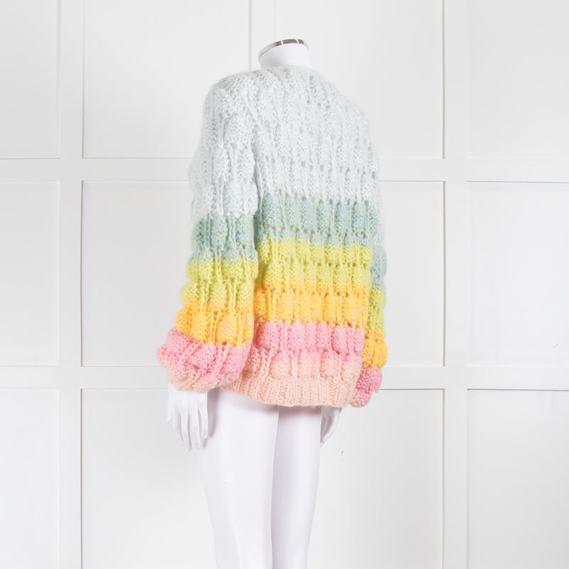 Dawn x Dare Blue Yellow Pink Rainbow Mohair Blend Cardigan