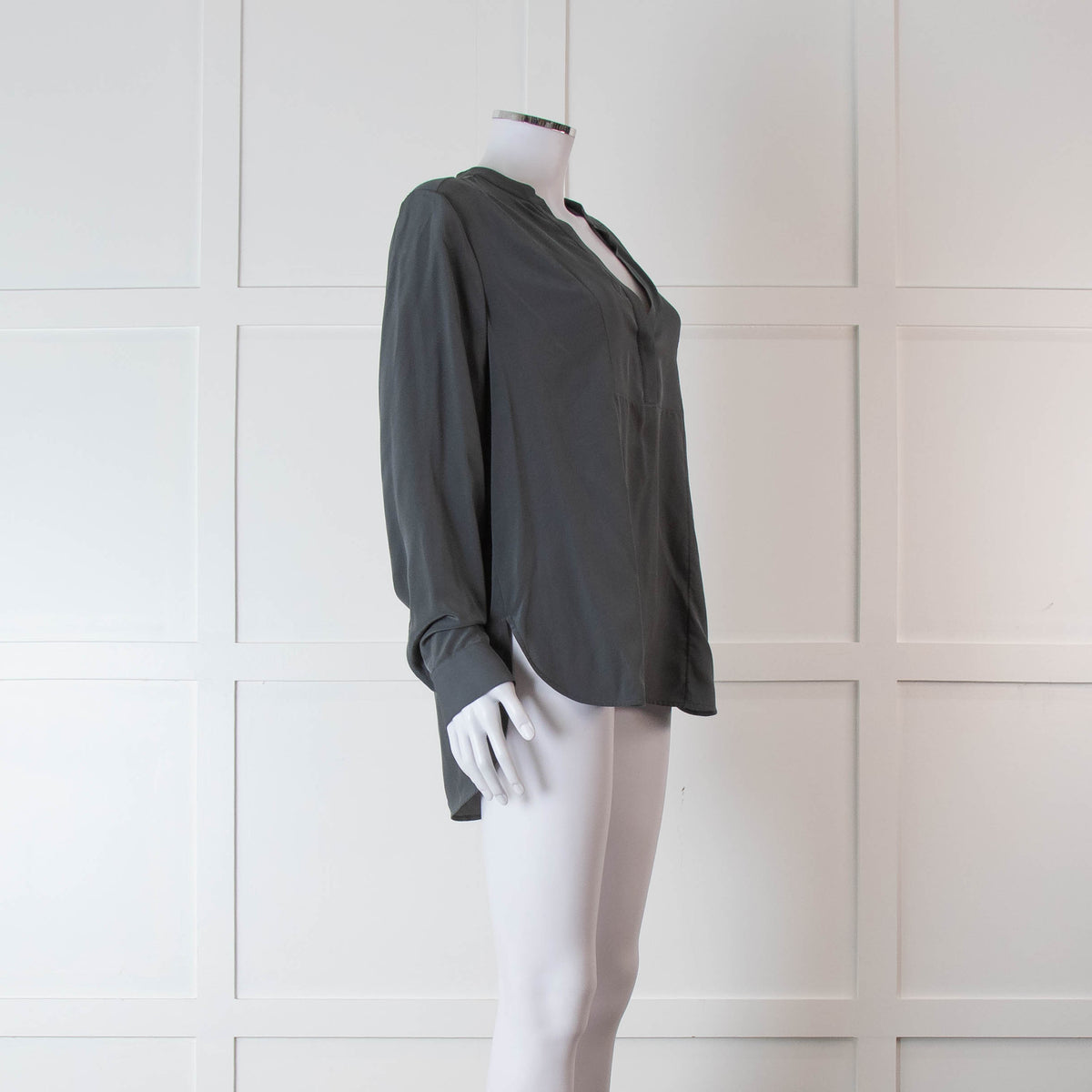 Vince Grey Silk Collarless Shirt
