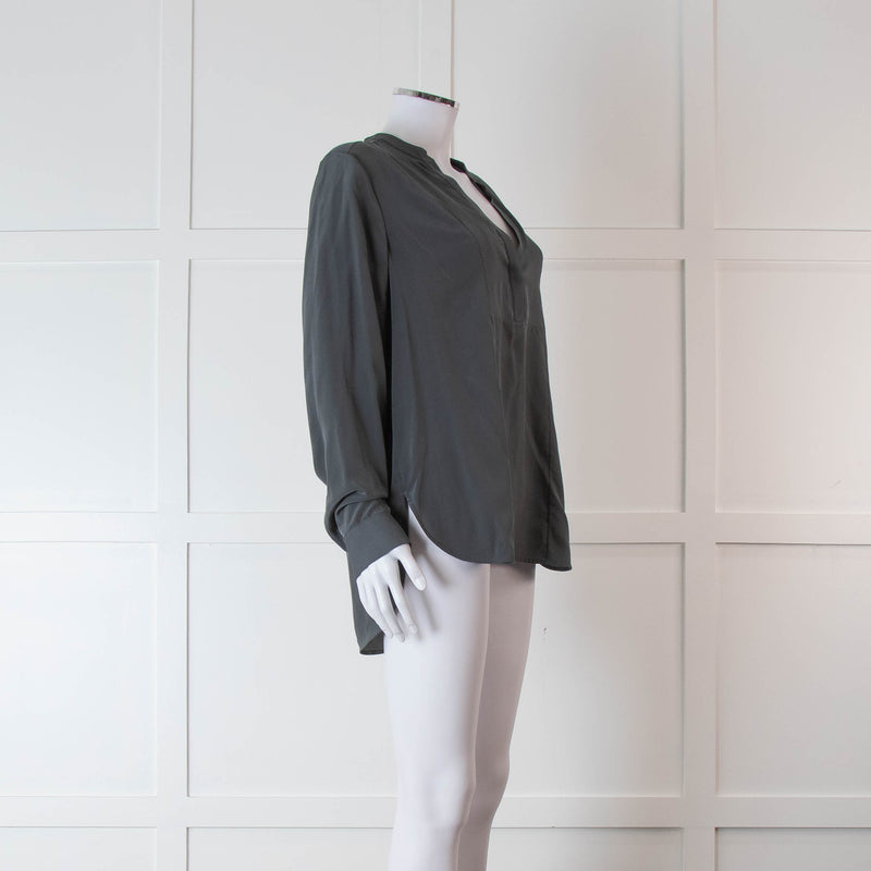 Vince Grey Silk Collarless Shirt