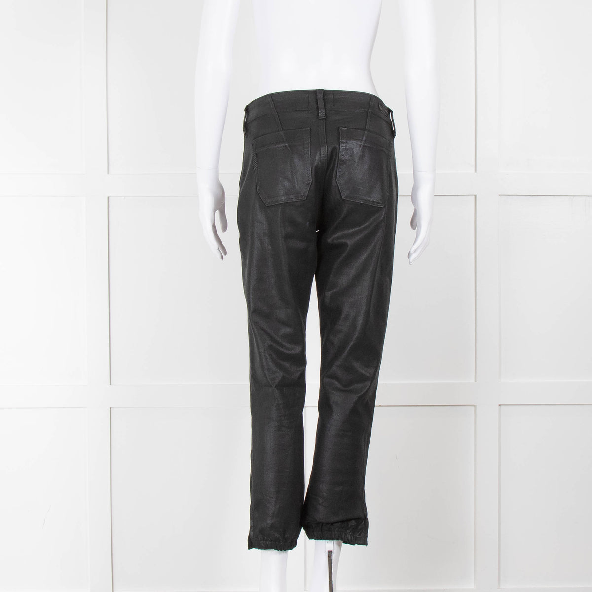 Paige Black Coated Denim Zip Hem Joggers