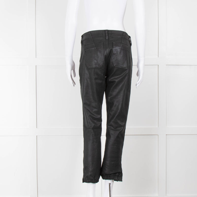 Paige Black Coated Denim Zip Hem Joggers