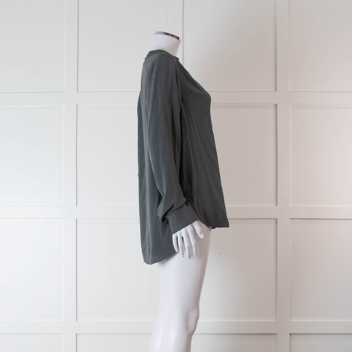 Vince Grey Silk Collarless Shirt