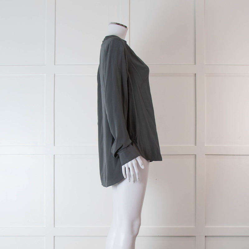 Vince Grey Silk Collarless Shirt