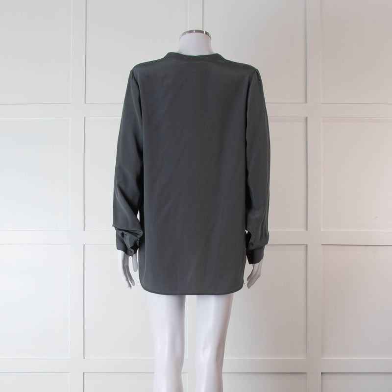 Vince Grey Silk Collarless Shirt