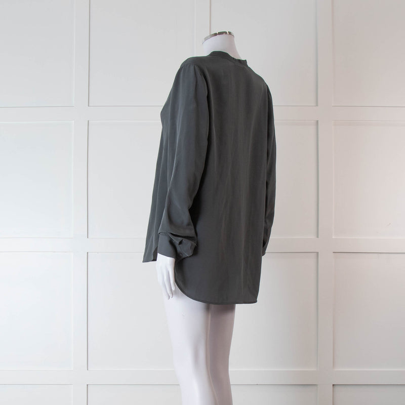 Vince Grey Silk Collarless Shirt