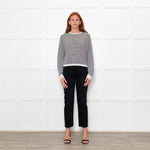 White + Warren White/Black Striped Fine Cashmere Blend Sweatshirt
