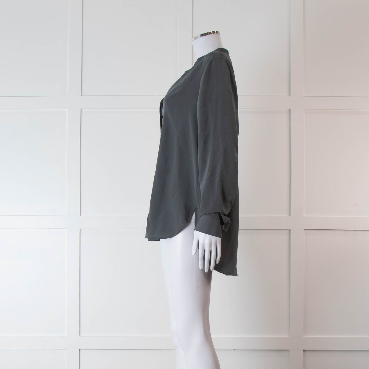Vince Grey Silk Collarless Shirt