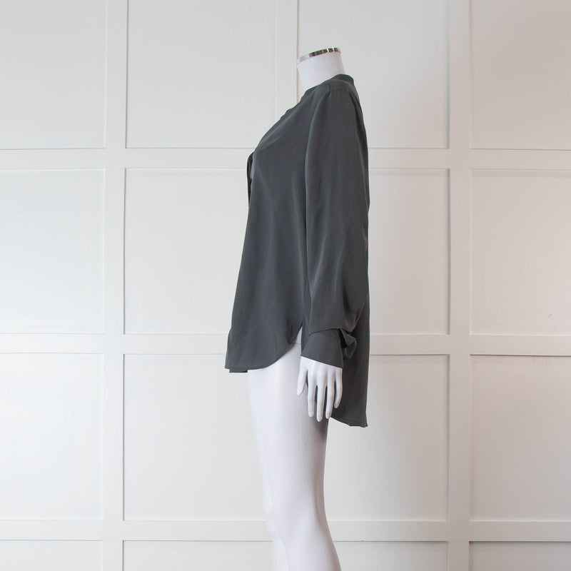 Vince Grey Silk Collarless Shirt
