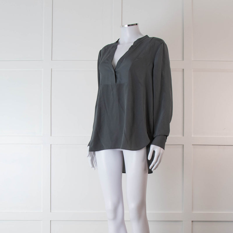 Vince Grey Silk Collarless Shirt