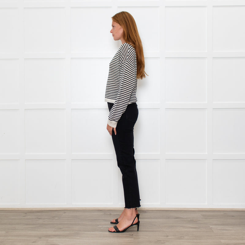 White + Warren White/Black Striped Fine Cashmere Blend Sweatshirt