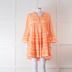 Devotion Twins Cream and Neon Orange Tiered Mini Dress