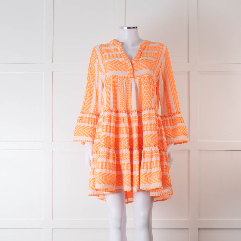 Devotion Twins Cream and Neon Orange Tiered Mini Dress
