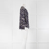 Lily And Lionel Navy Blue Cream Neck Tie Wide Sleeve Blouse
