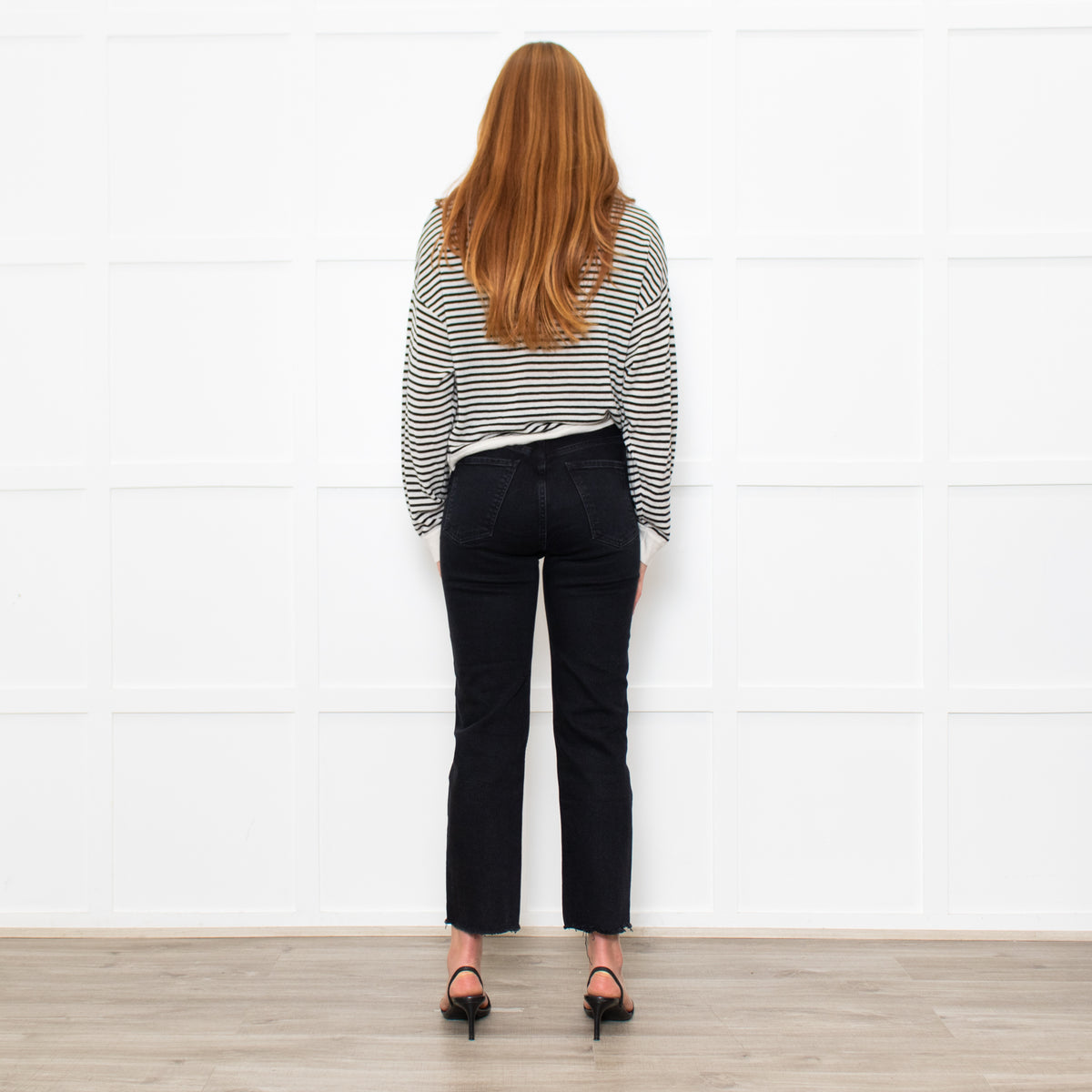 White + Warren White/Black Striped Fine Cashmere Blend Sweatshirt