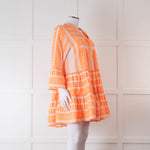 Devotion Twins Cream and Neon Orange Tiered Mini Dress