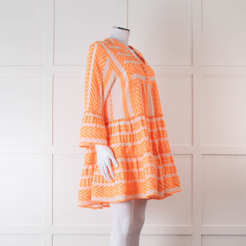 Devotion Twins Cream and Neon Orange Tiered Mini Dress
