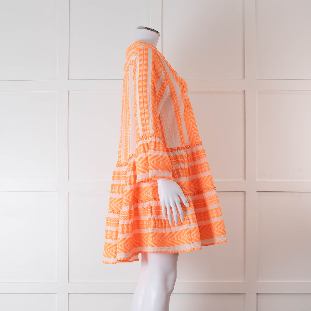 Devotion Twins Cream and Neon Orange Tiered Mini Dress