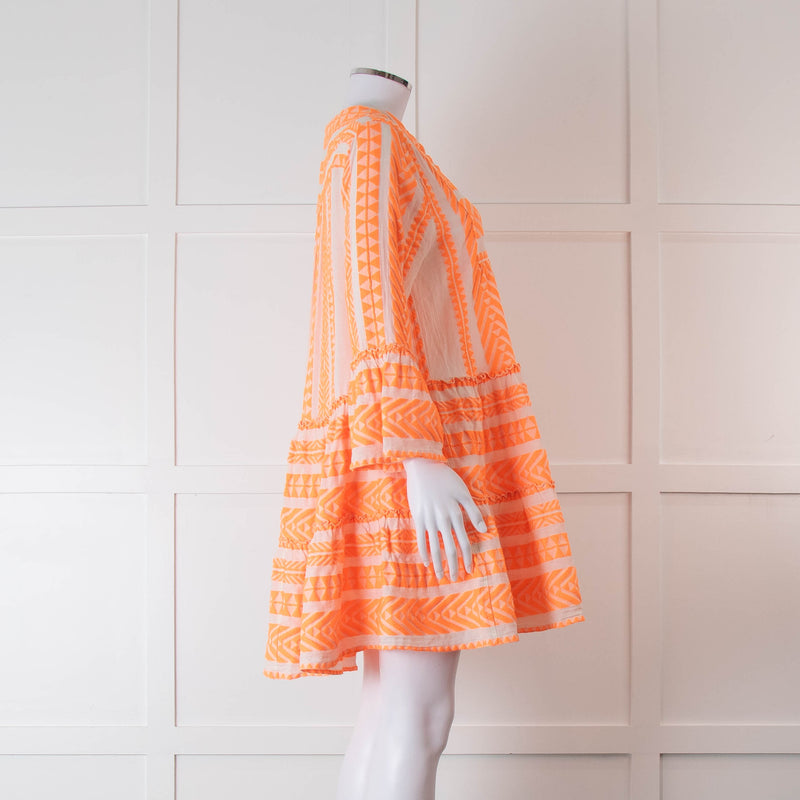 Devotion Twins Cream and Neon Orange Tiered Mini Dress