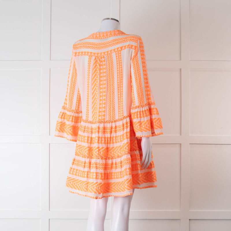 Devotion Twins Cream and Neon Orange Tiered Mini Dress