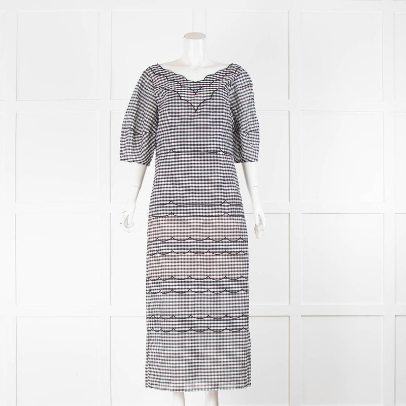 Kate Spade Black White Gingham Scallop Trim Maxi Dress