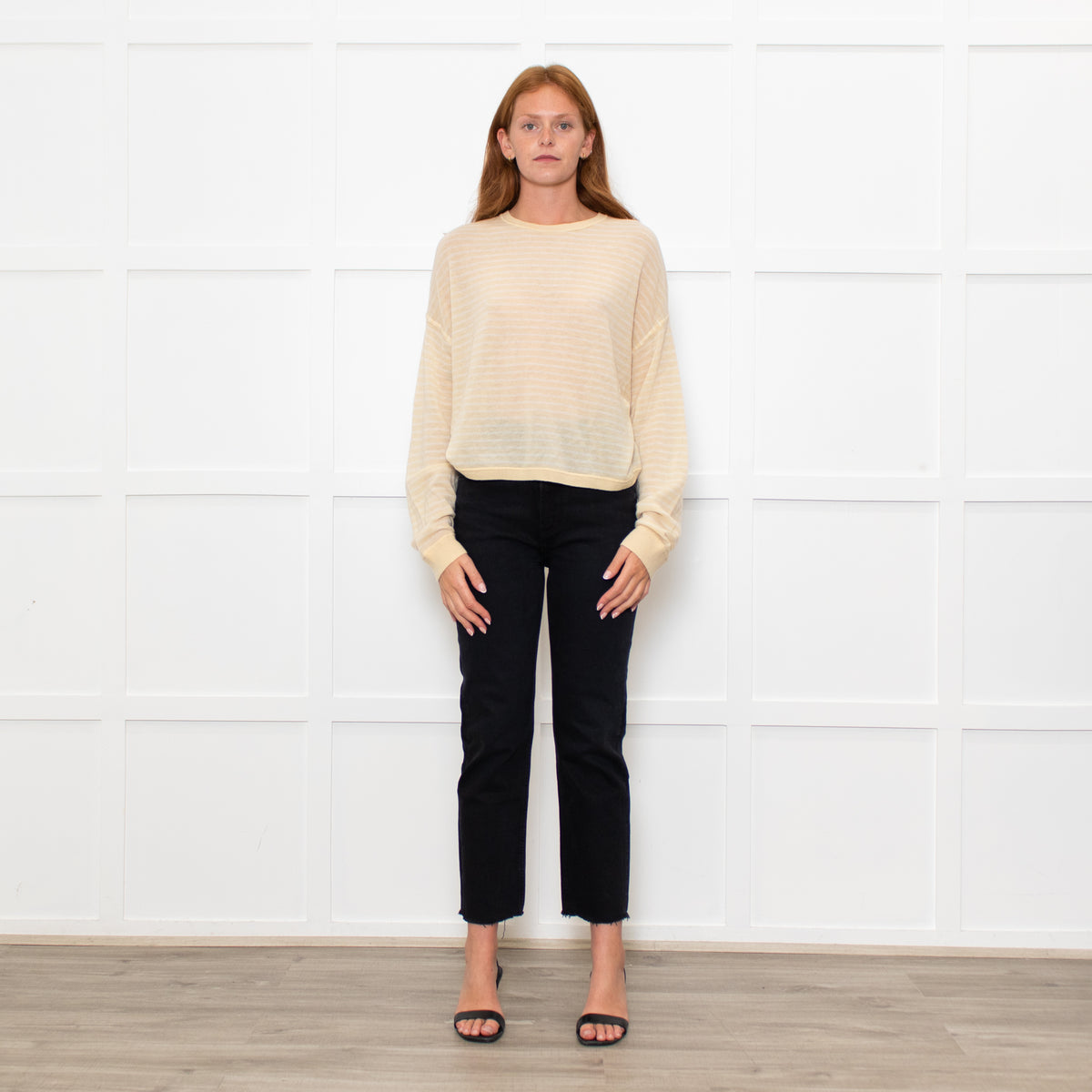 White + Warren Butter Cream/White Fine Knit Jumper