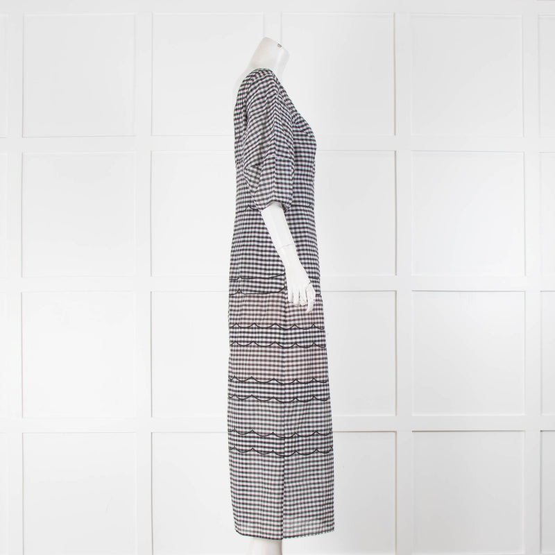 Kate Spade Black White Gingham Scallop Trim Maxi Dress