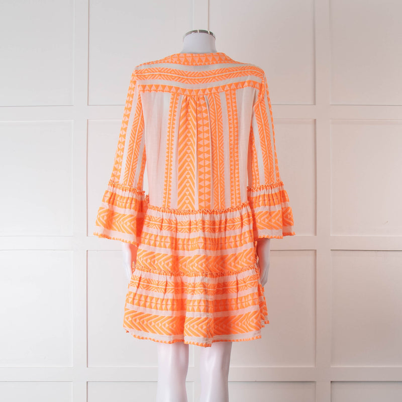 Devotion Twins Cream and Neon Orange Tiered Mini Dress
