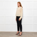 White + Warren Butter Cream/White Fine Knit Jumper