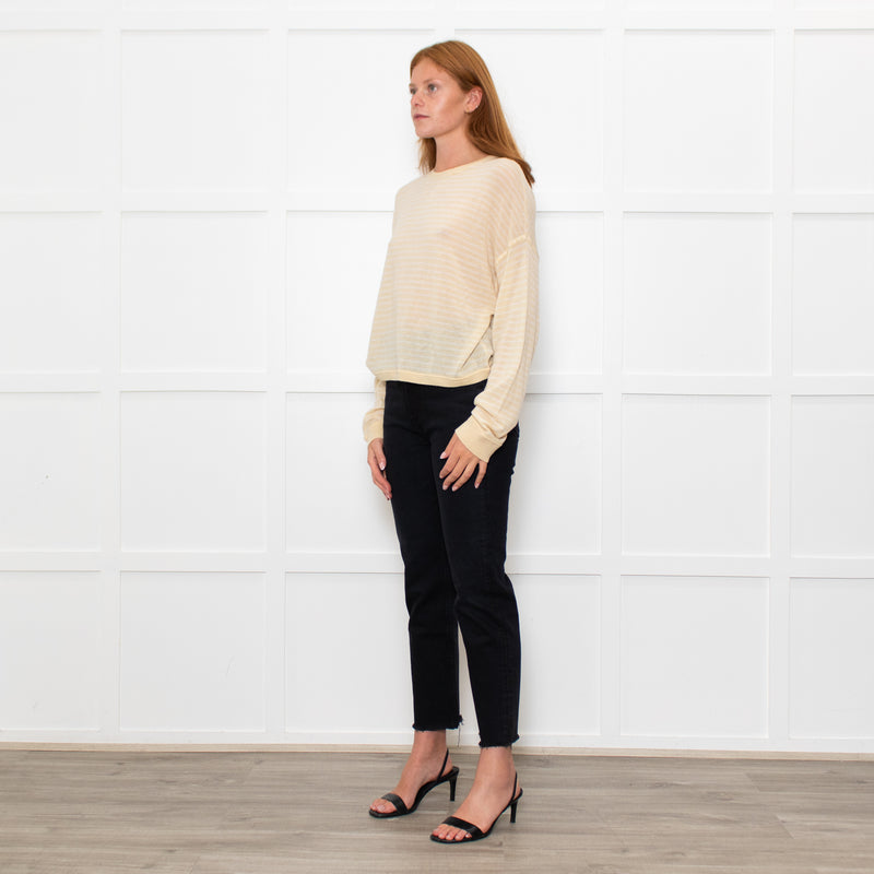 White + Warren Butter Cream/White Fine Knit Jumper