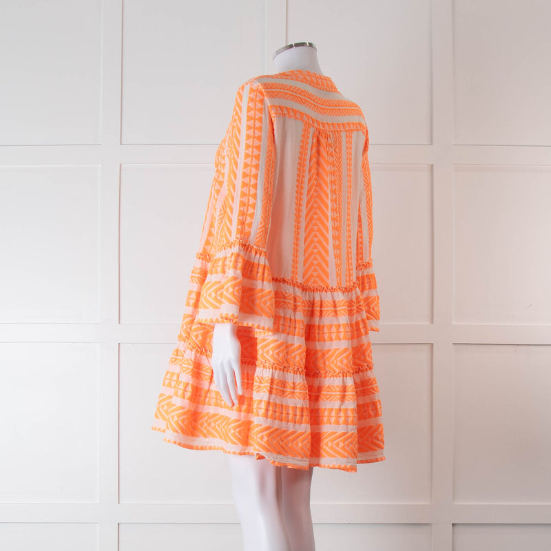 Devotion Twins Cream and Neon Orange Tiered Mini Dress
