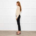 White + Warren Butter Cream/White Fine Knit Jumper