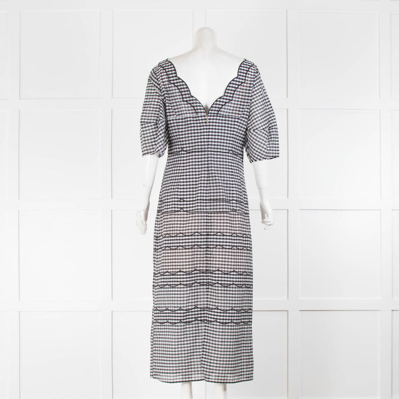 Kate Spade Black White Gingham Scallop Trim Maxi Dress