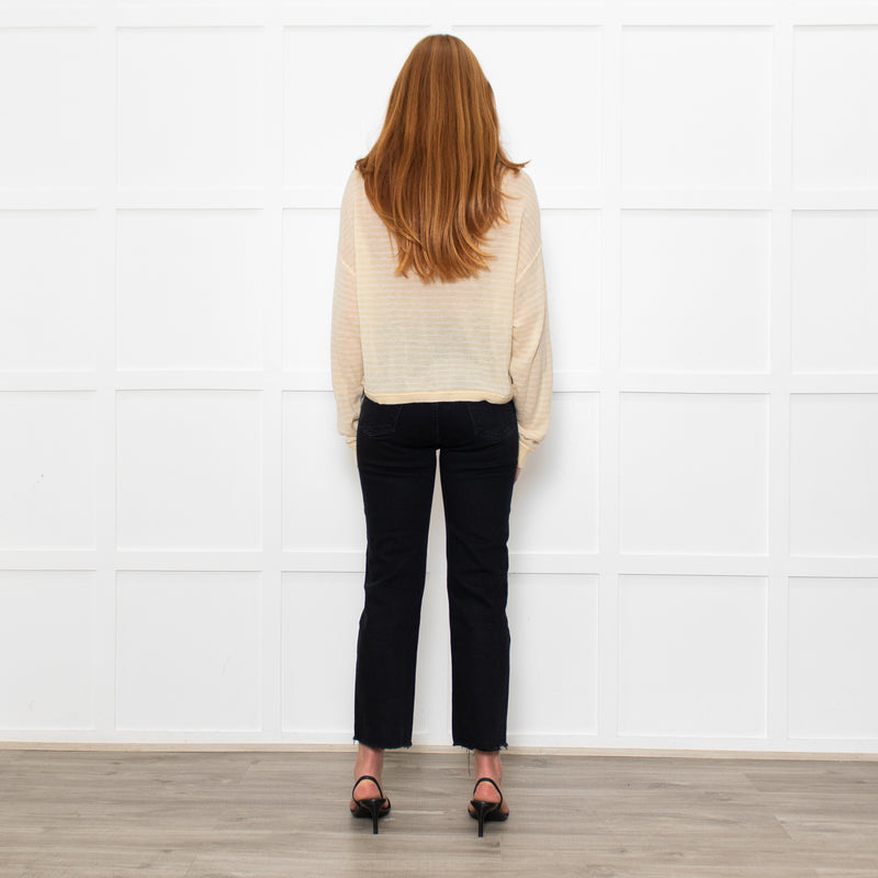 White + Warren Butter Cream/White Fine Knit Jumper