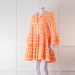 Devotion Twins Cream and Neon Orange Tiered Mini Dress
