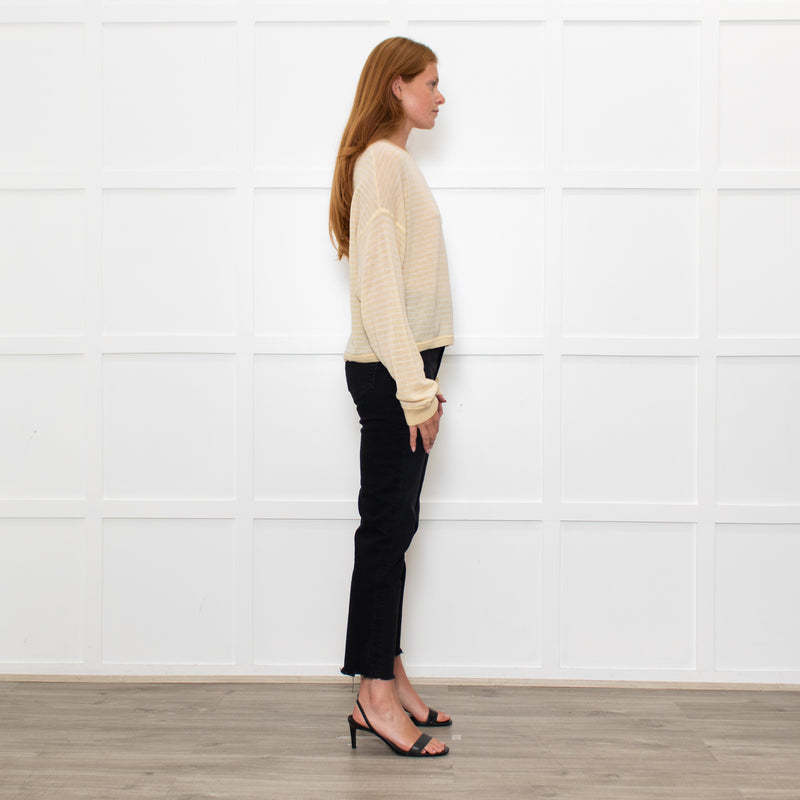White + Warren Butter Cream/White Fine Knit Jumper