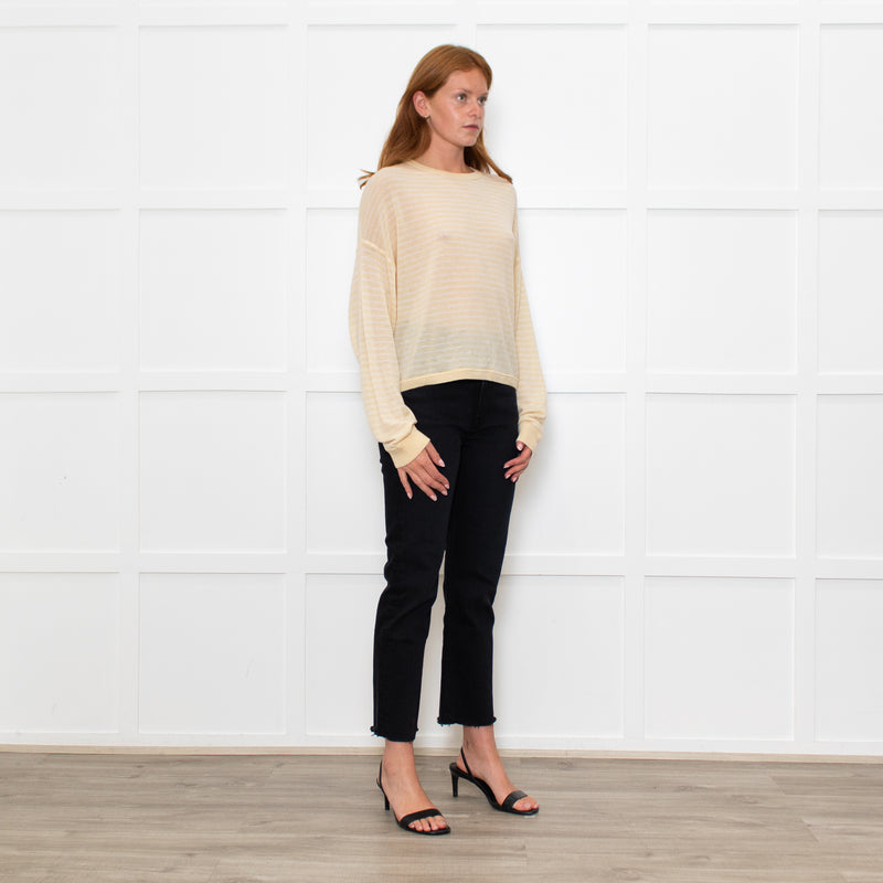 White + Warren Butter Cream/White Fine Knit Jumper
