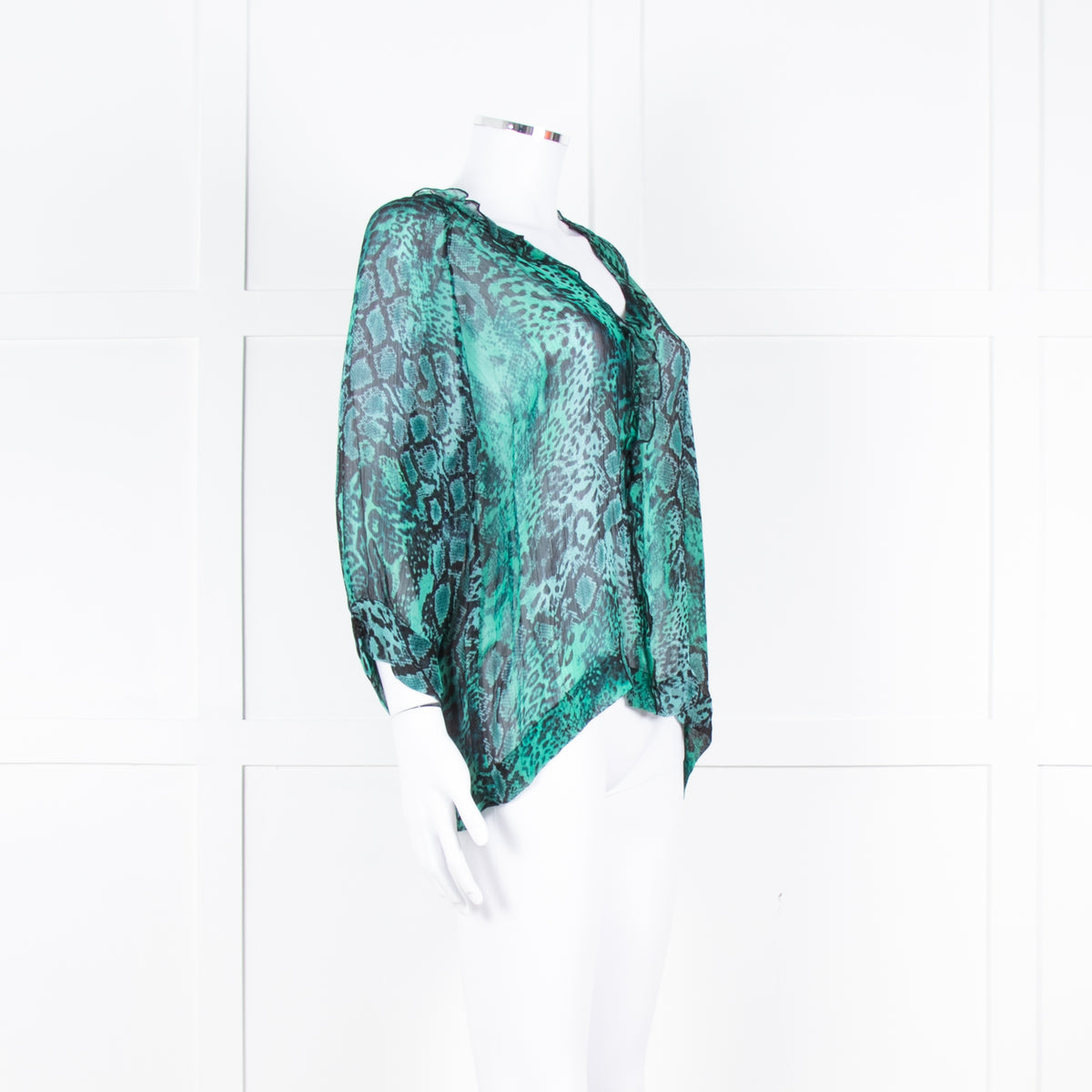 Ba&sh Black Green Snake Print Frill Detail Top