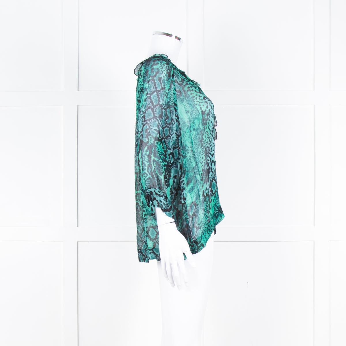 Ba&sh Black Green Snake Print Frill Detail Top